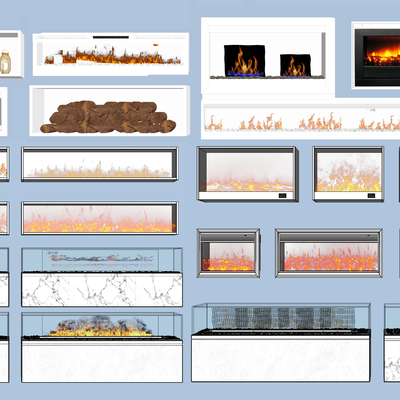 现代嵌入式壁炉墙饰su模型