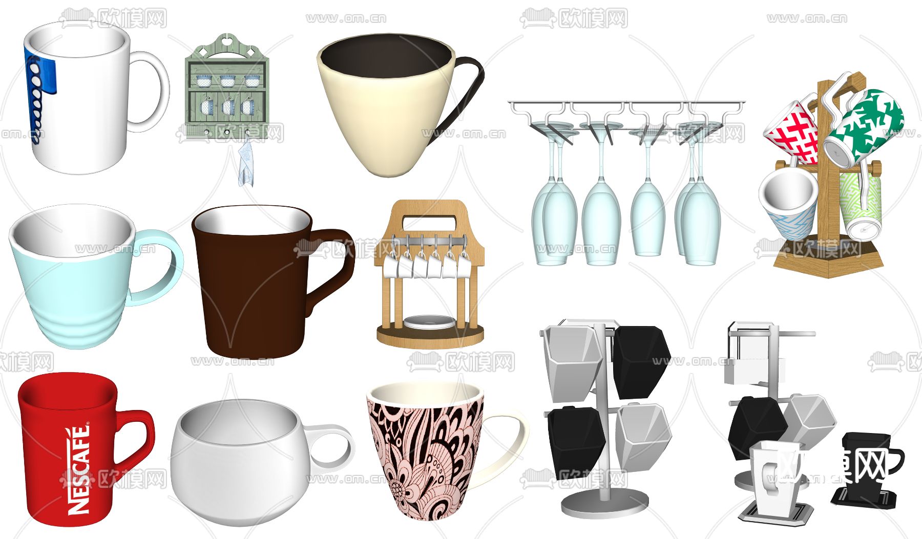 现代杯子水杯茶杯杯架su模型下载