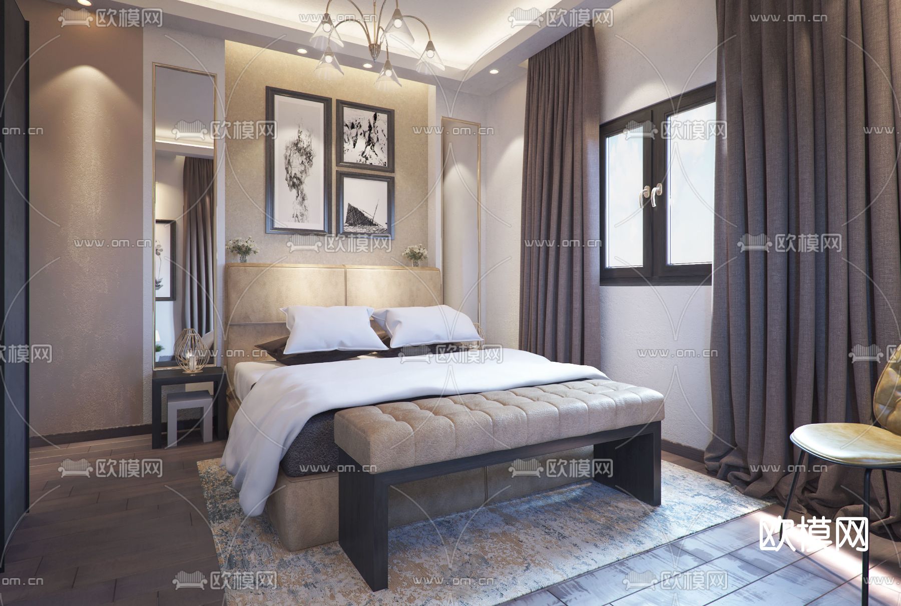 简欧轻奢卧室免费3d模型下载
