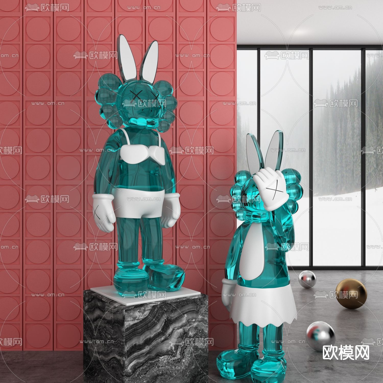 现代Kaws网红雕塑3d模型下载