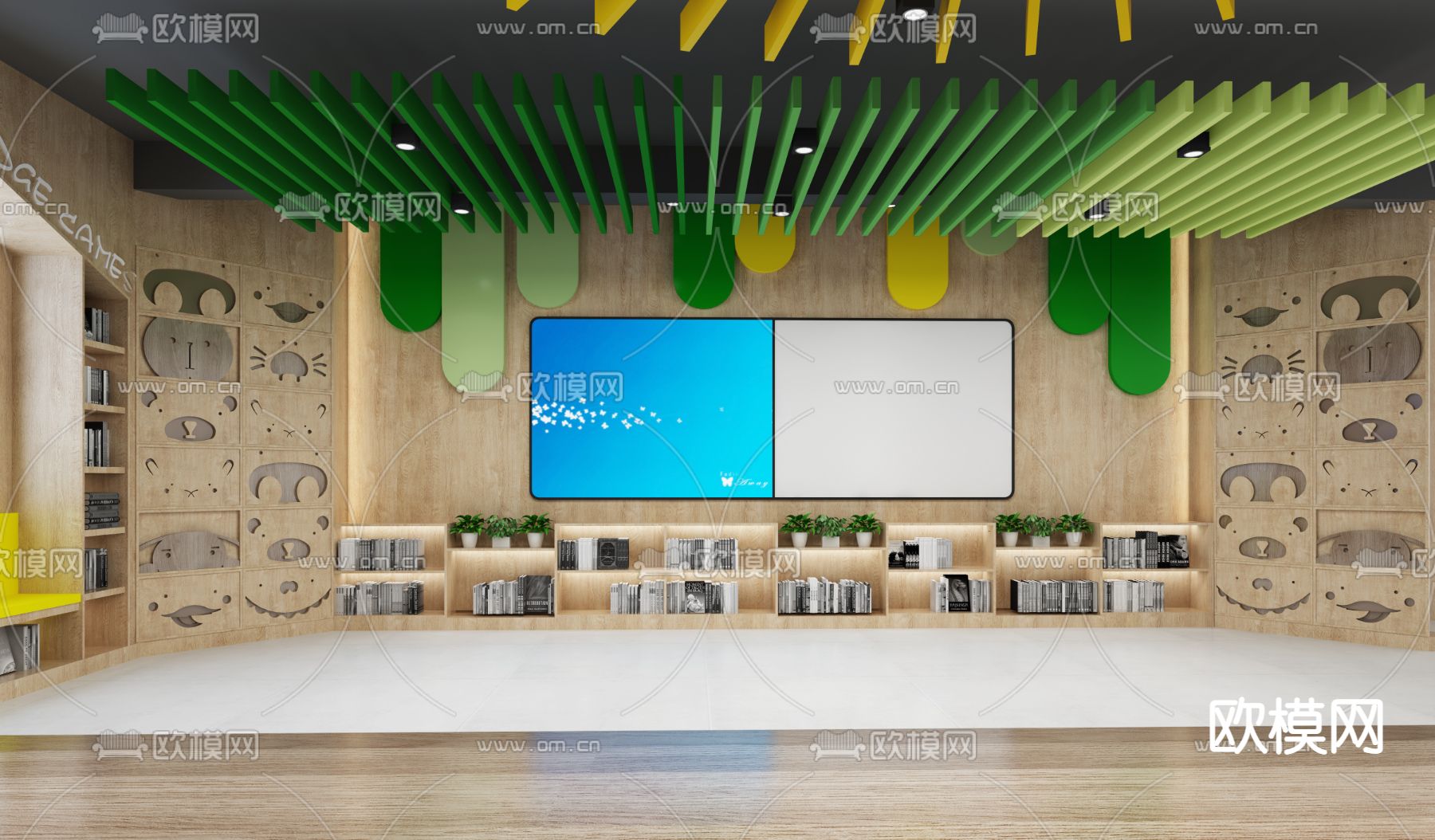 现代阅览室3d模型下载（渲染图2）