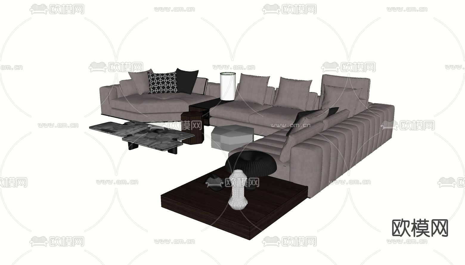 现代布艺多人沙发su模型下载（渲染图2）
