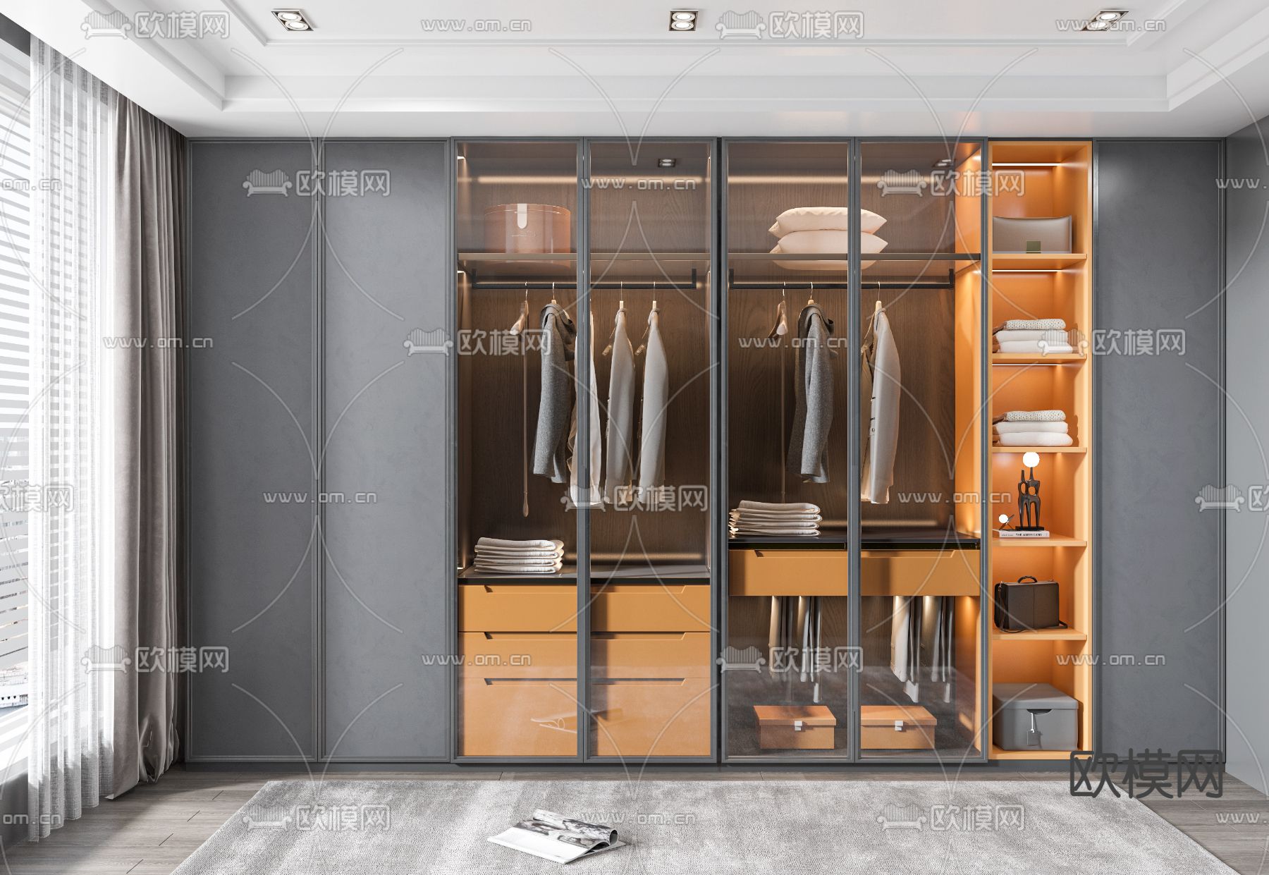 现代玻璃衣柜3d模型下载