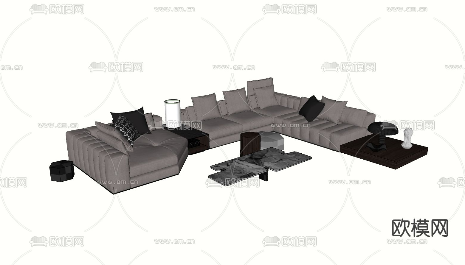 现代布艺多人沙发su模型下载（渲染图1）