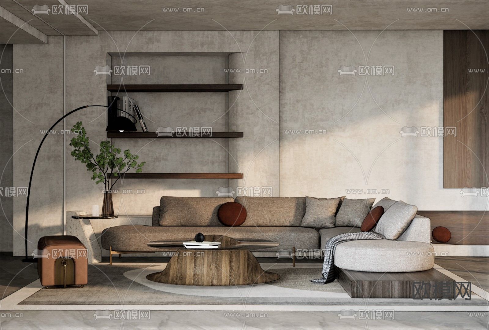 现代布艺沙发组合su模型下载（渲染图1）