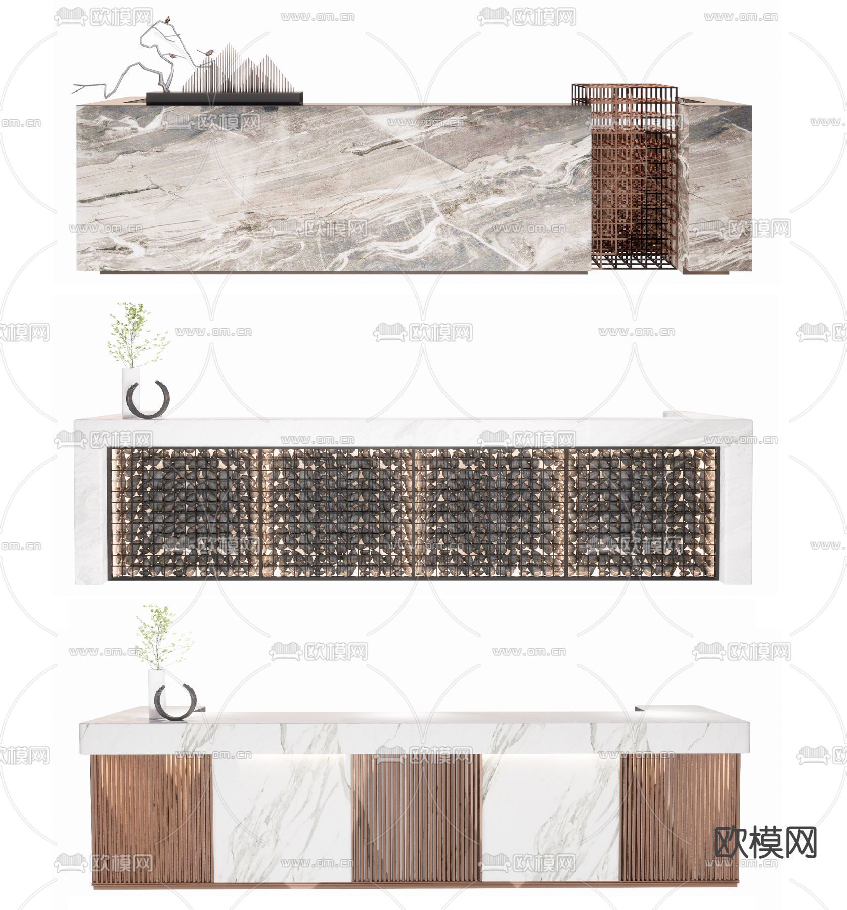 现代轻奢前台su模型下载（渲染图1）