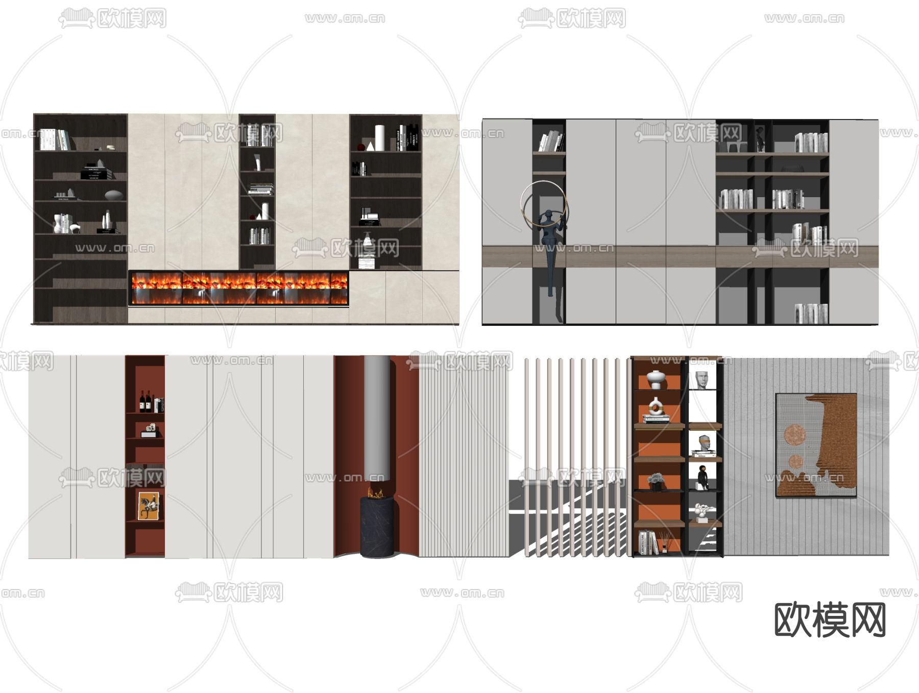 现代轻奢书柜su模型下载