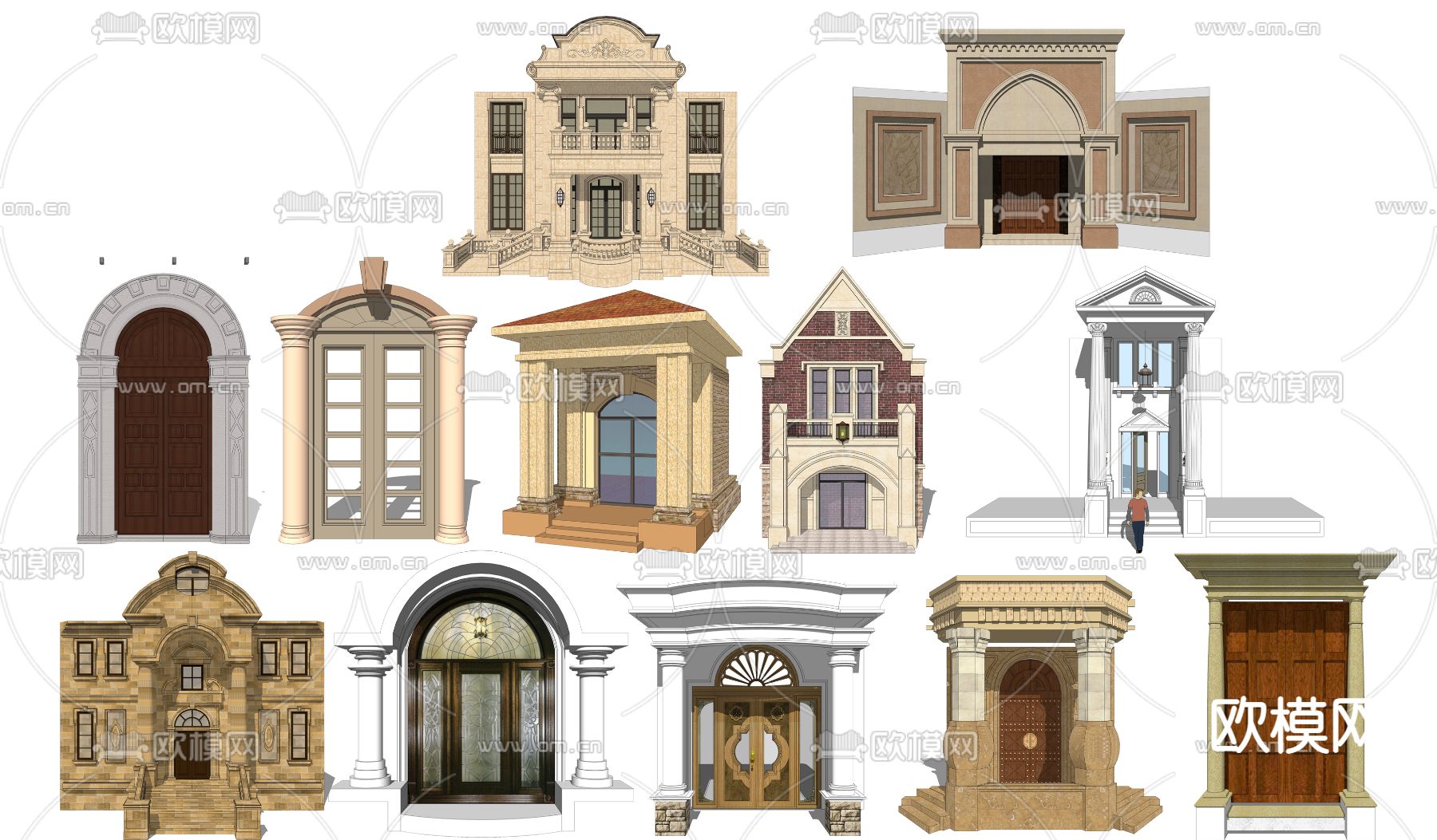 欧式庭入户门大门门头su模型下载