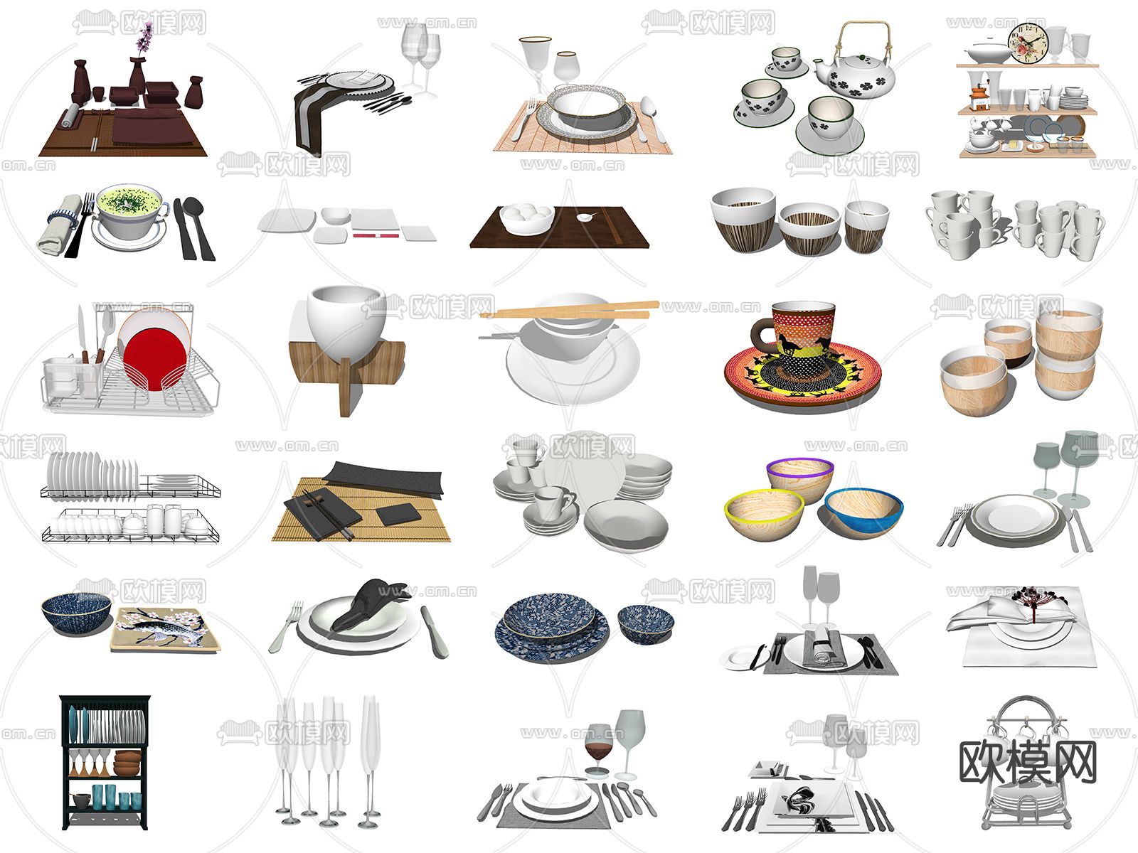 现代餐具碗盘子碟子酒杯su模型下载