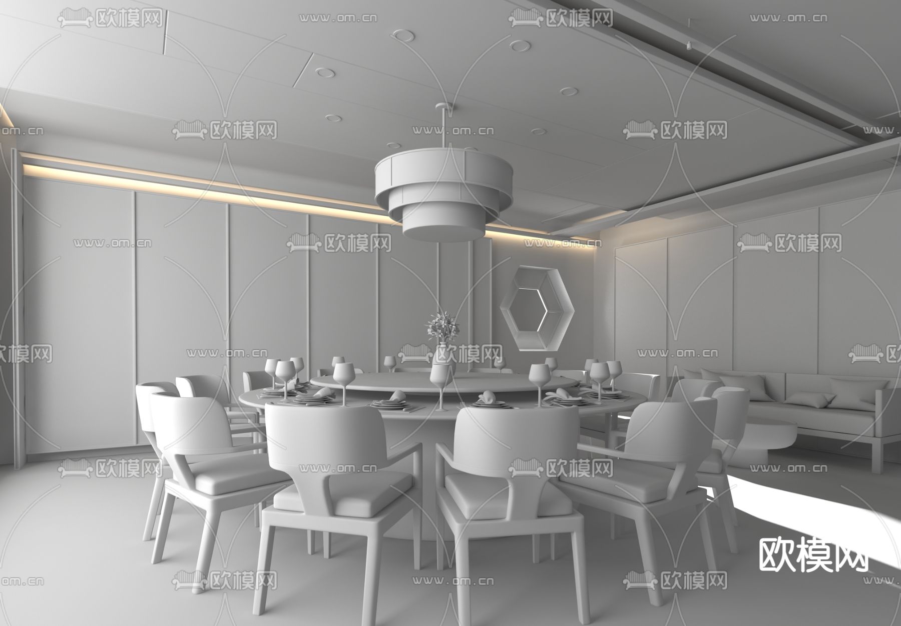 惟思设计 新中式餐厅包房3d模型下载（渲染图2）