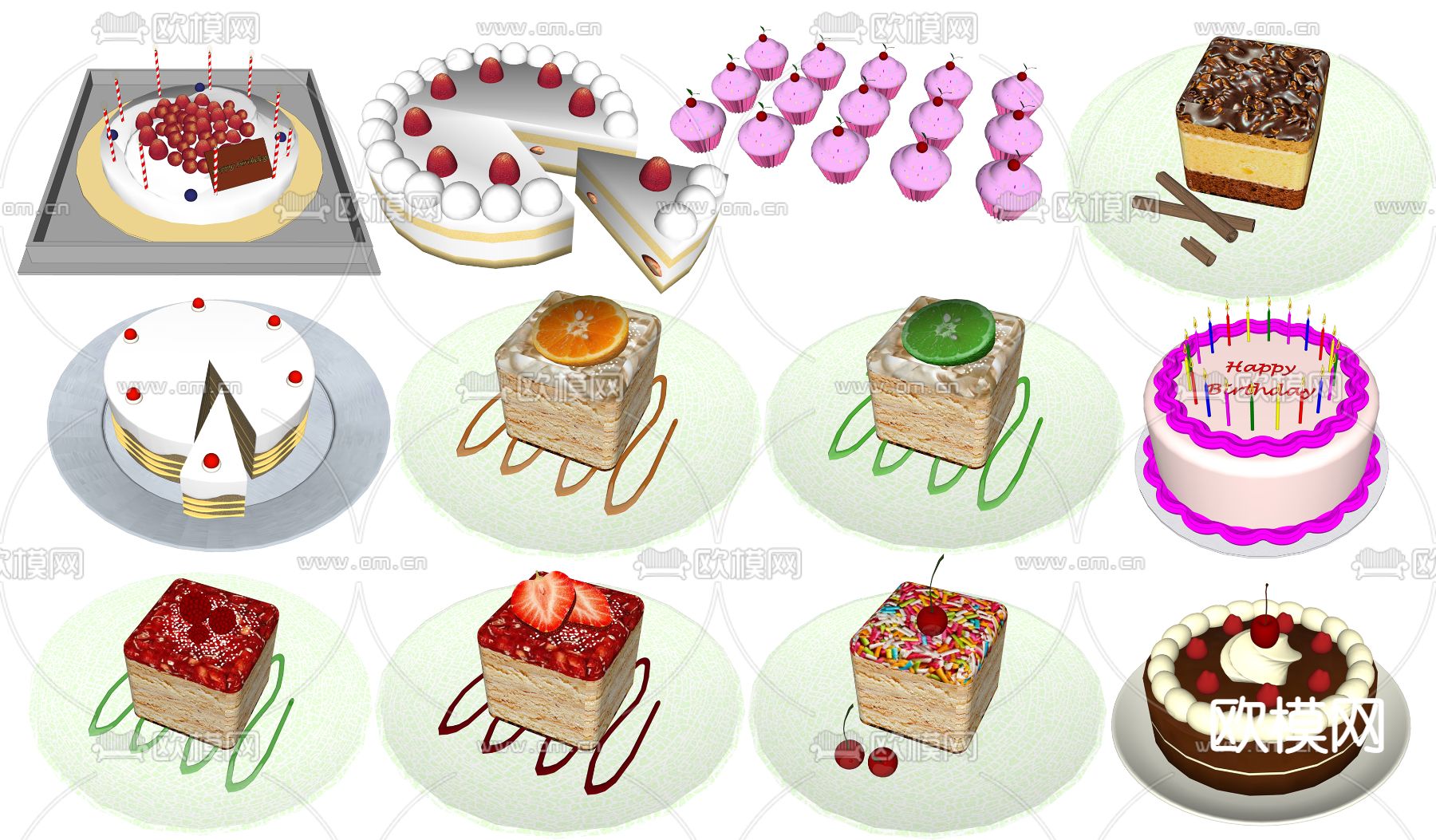 现代食物蛋糕su模型下载