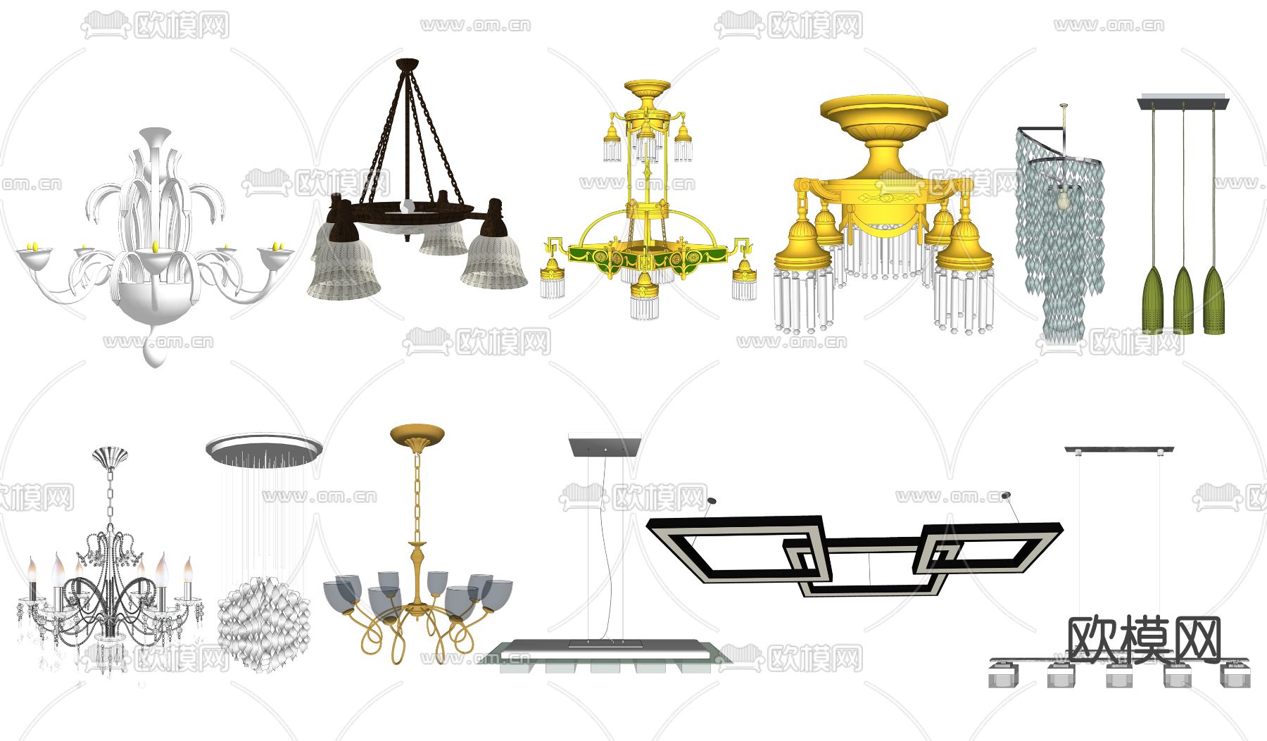 简欧水晶吊灯su模型下载