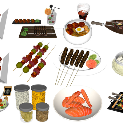  现代食物生鱼片su模型 