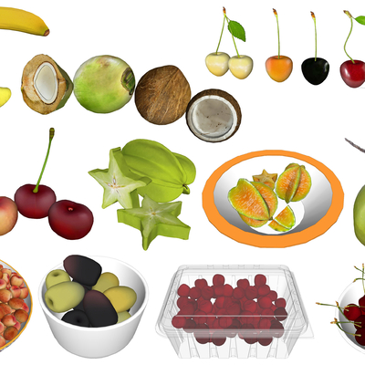  现代杨桃椰子樱桃枣su模型 