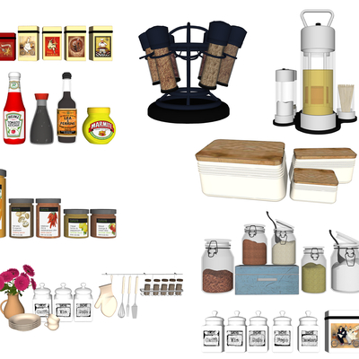  现代调味品酱料食材su模型 