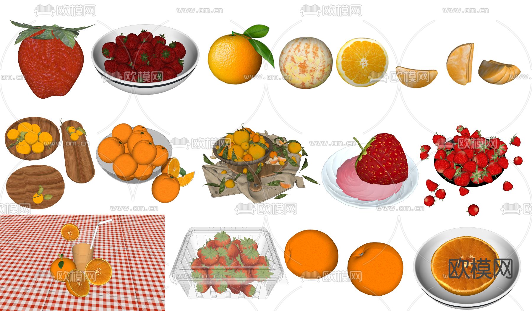 现代果盘水果su模型下载