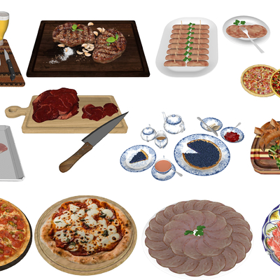  现代食物牛肉培根披萨su模型 