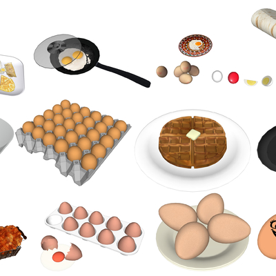  现代食物华夫饼鸡蛋卷饼su模型 