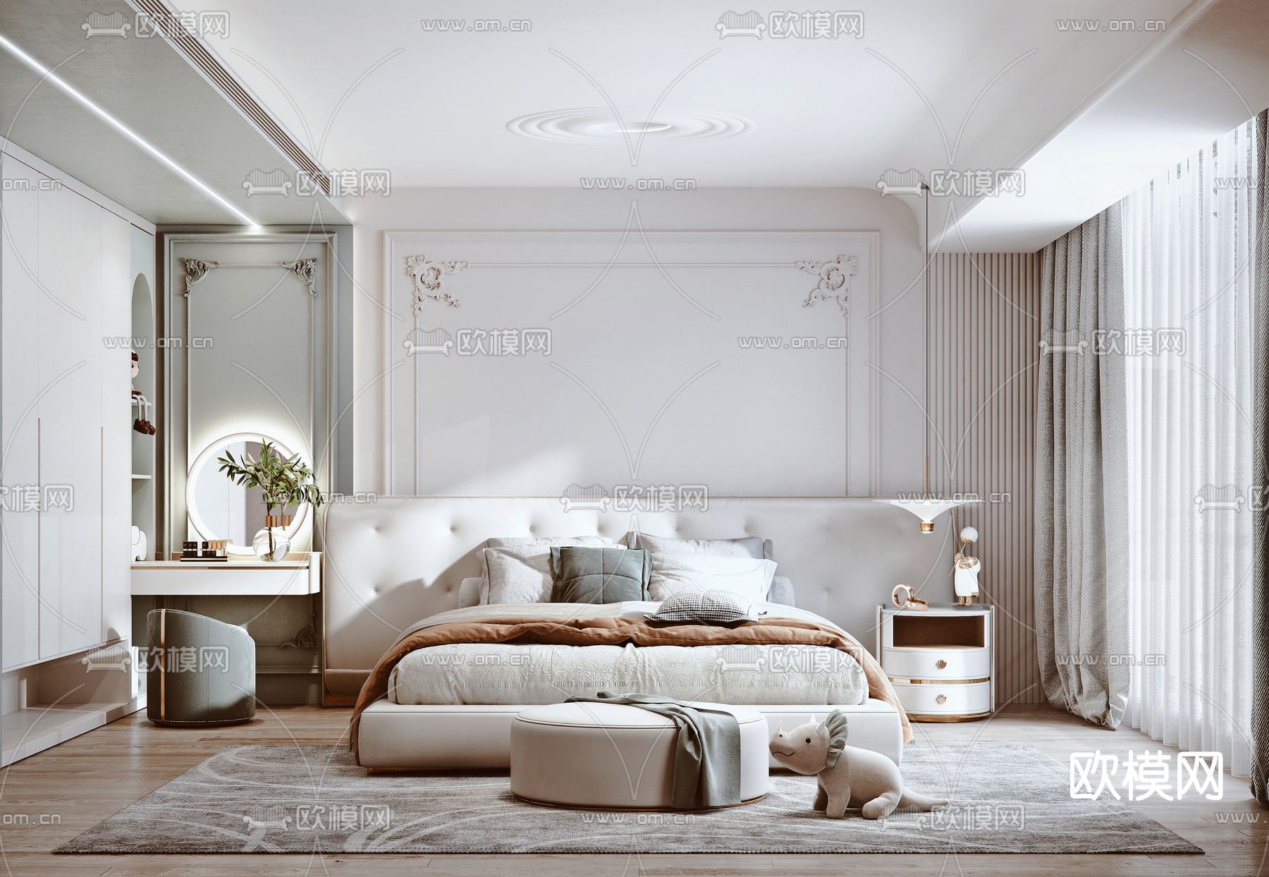 北欧卧室主人房su模型下载（渲染图1）