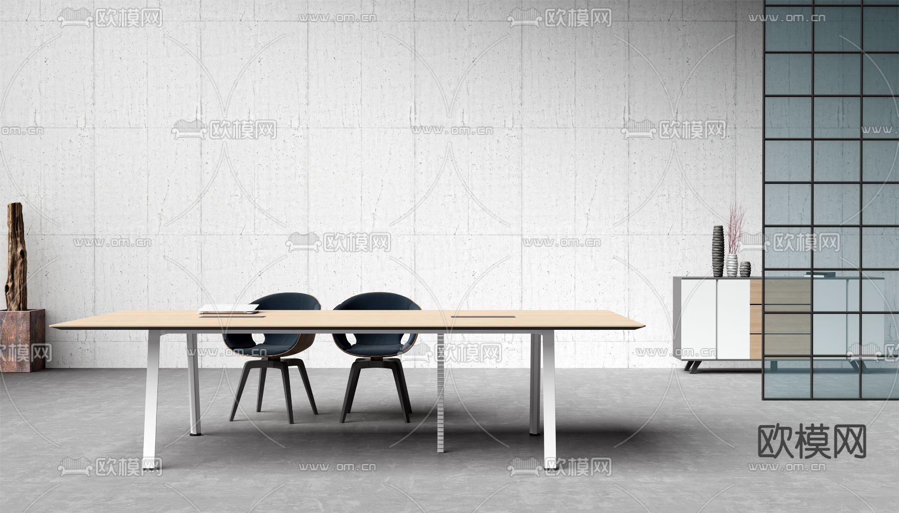 现代实木办公会议桌3d模型下载
