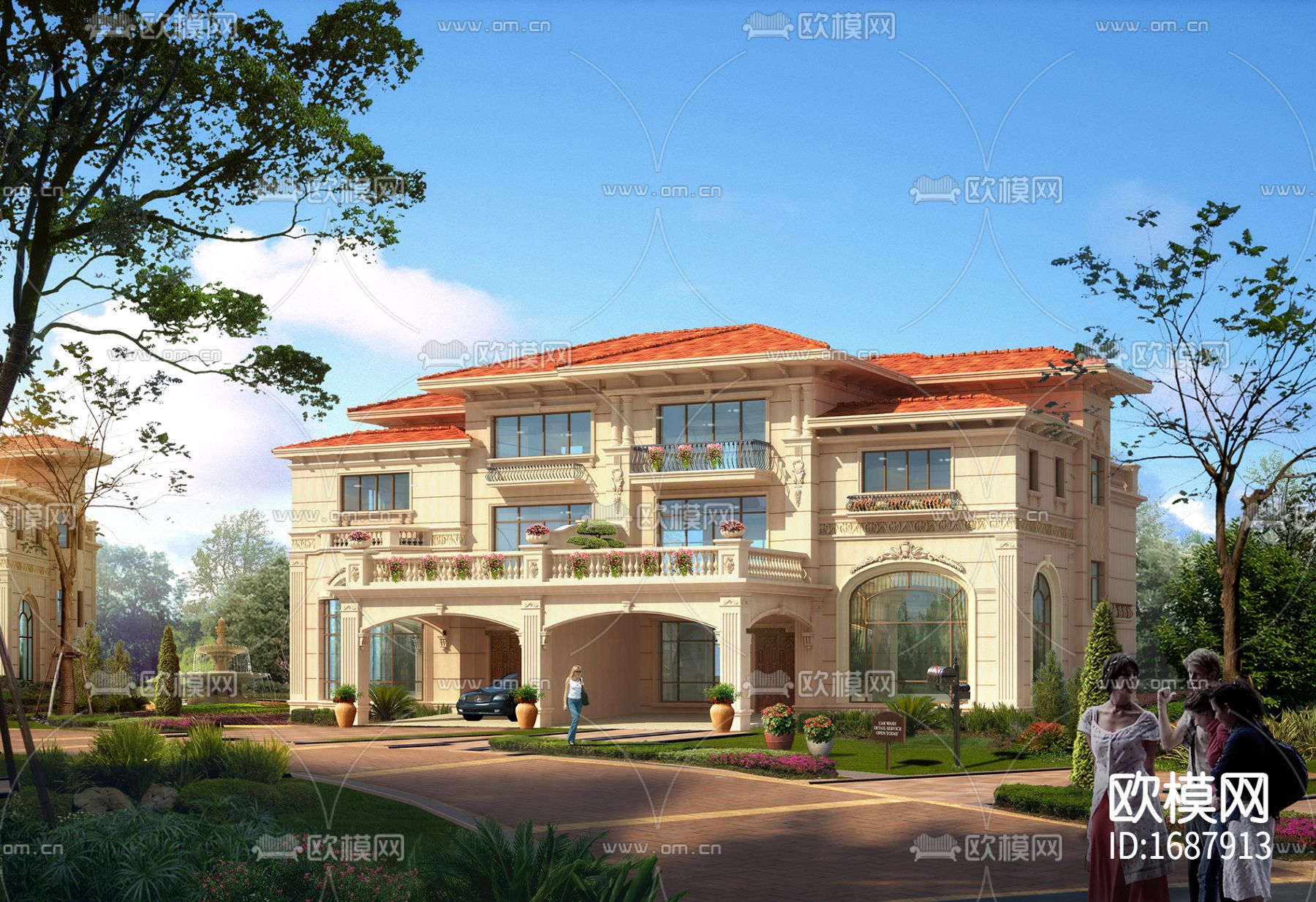 欧式别墅cad建筑图下载（渲染图9）