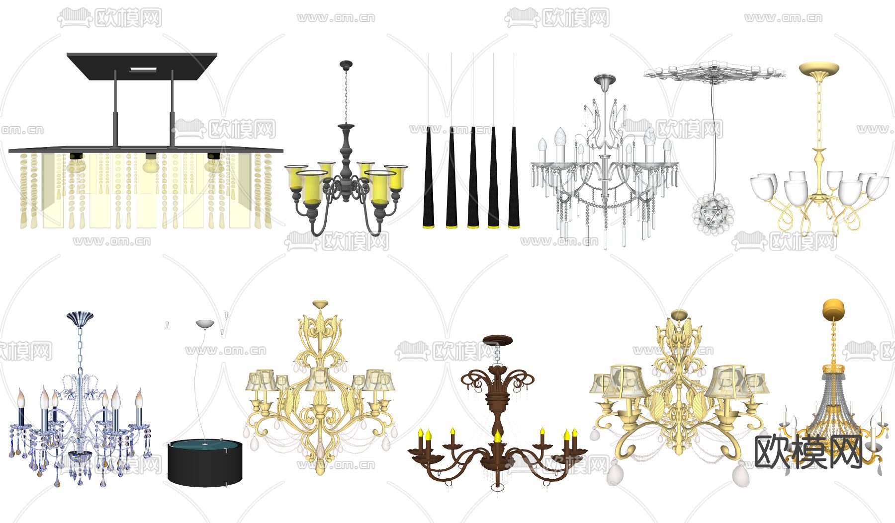 欧式水晶吊灯su模型下载
