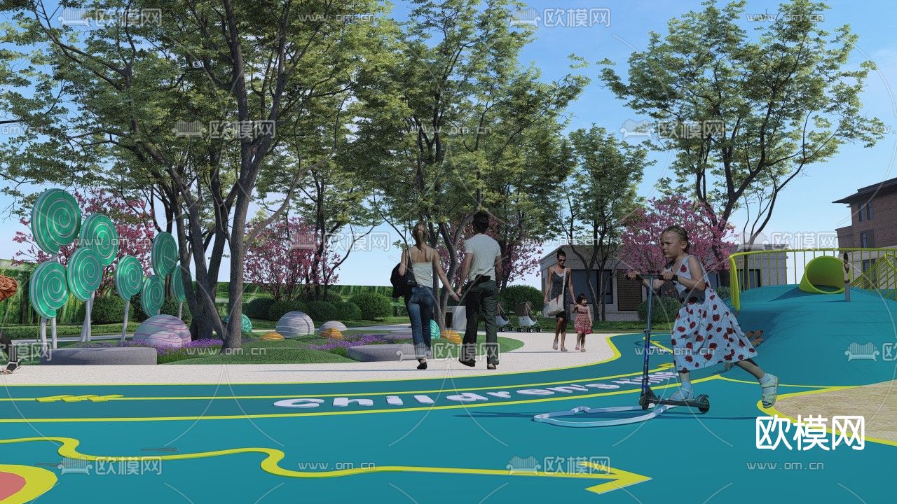 新中式售楼处外观su模型下载（渲染图2）