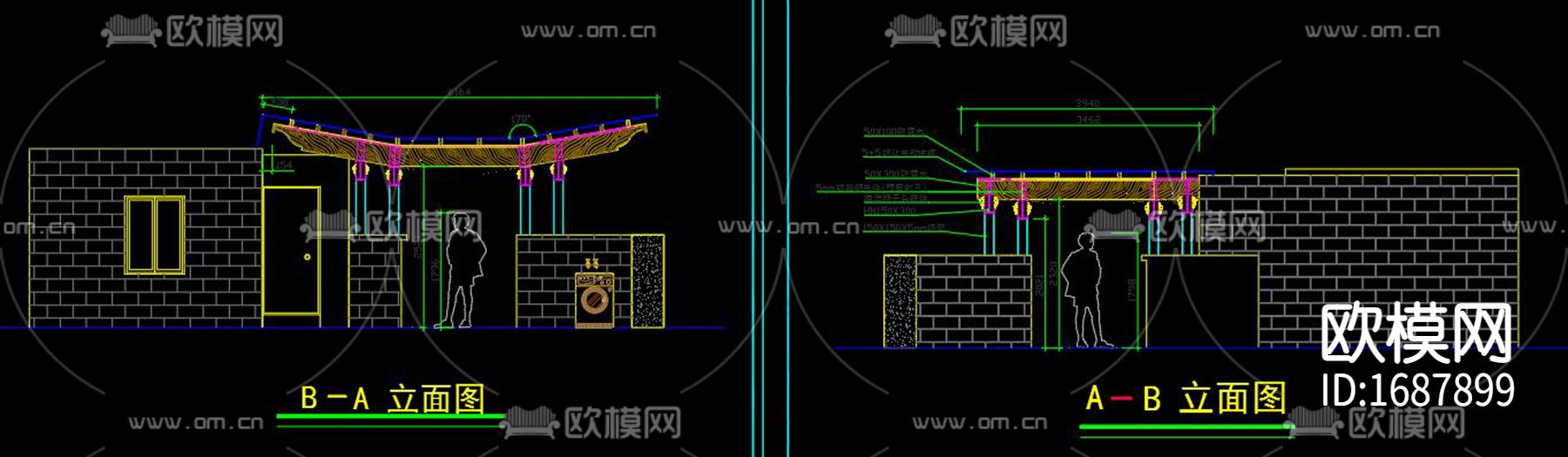 屋顶花园廊架木结构cad施工图下载（渲染图7）