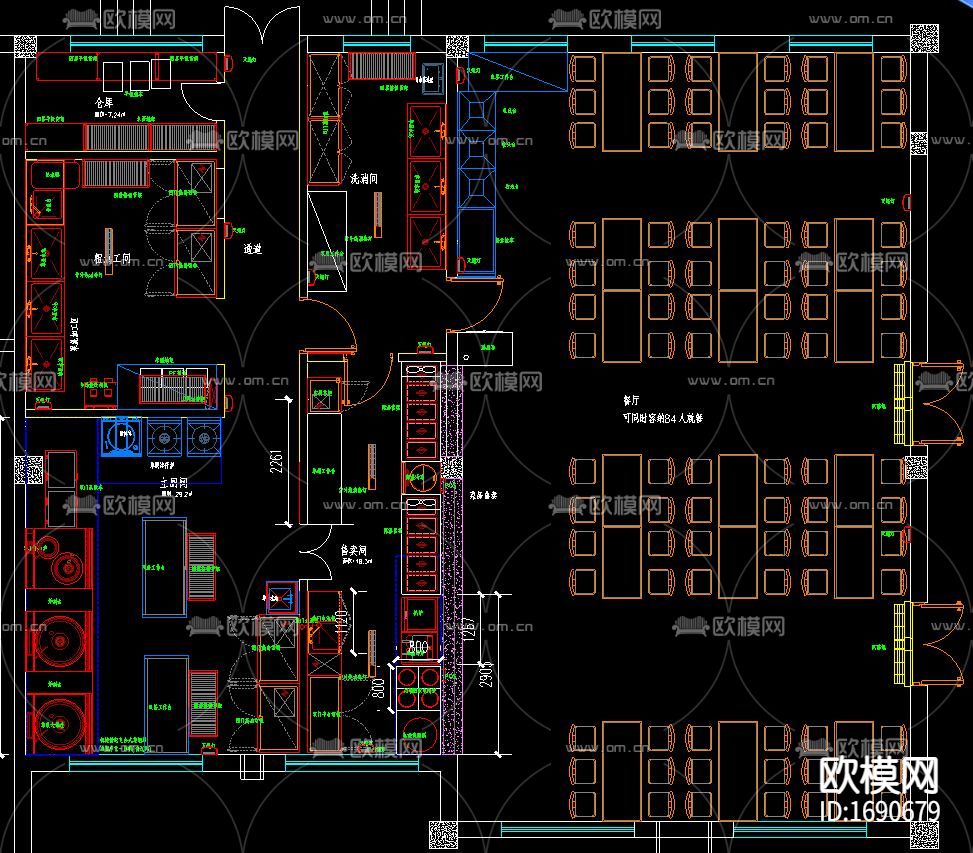 后厨食堂cad平面布置图下载