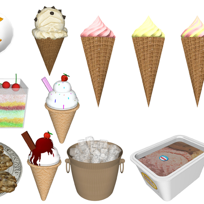  现代冰淇淋冰桶饼干su模型 