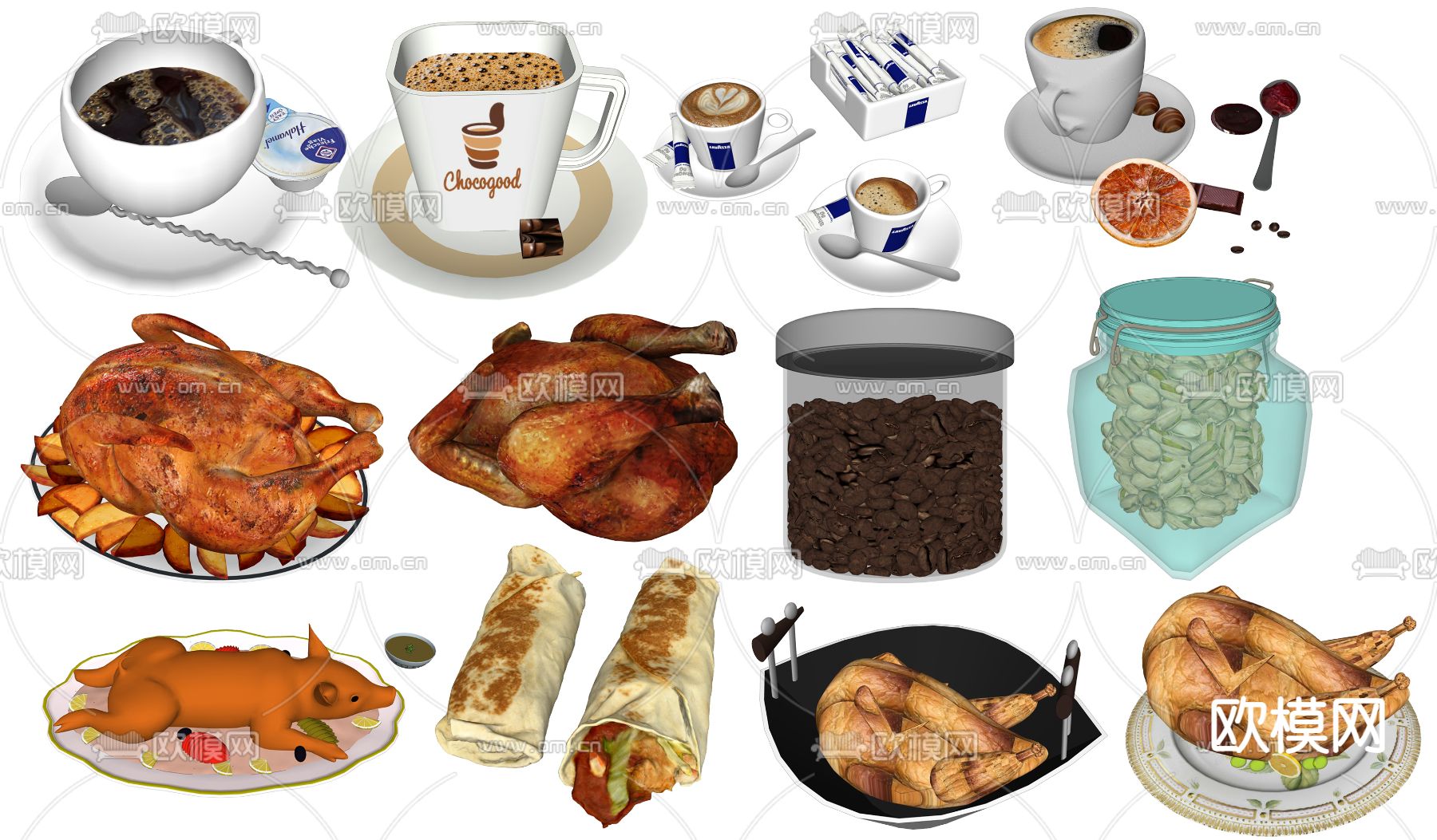 现代食物卷饼咖啡su模型下载