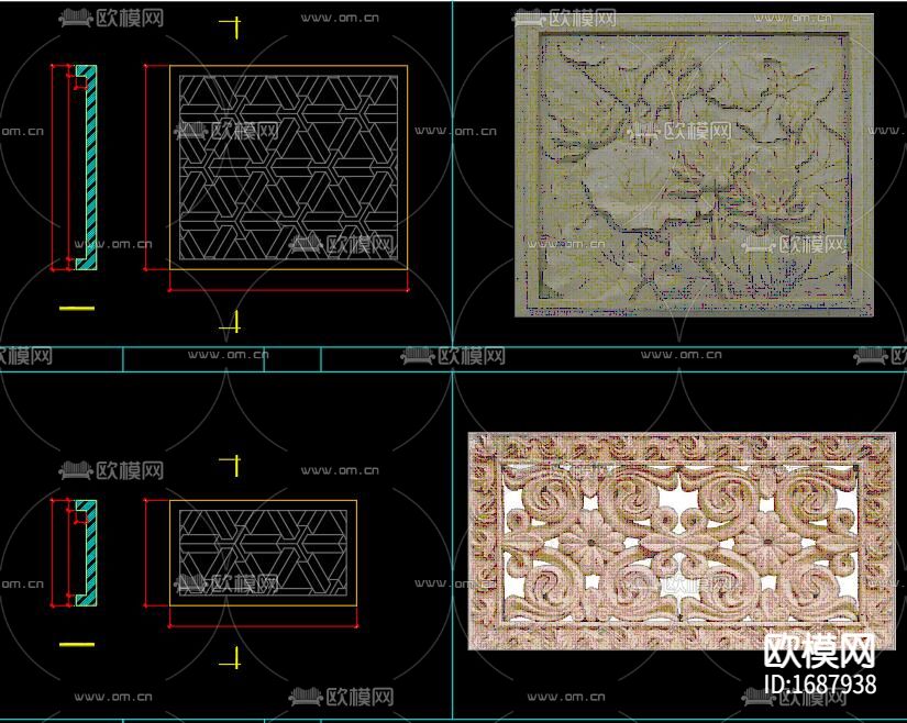 石膏浮雕cad大样图下载（渲染图6）