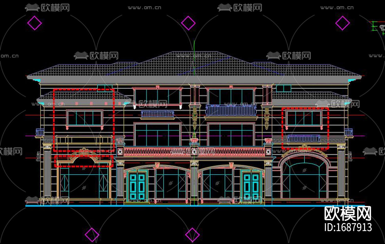 欧式别墅cad建筑图下载（渲染图6）