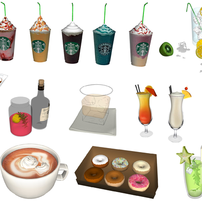  现代食物甜甜圈饮料su模型 