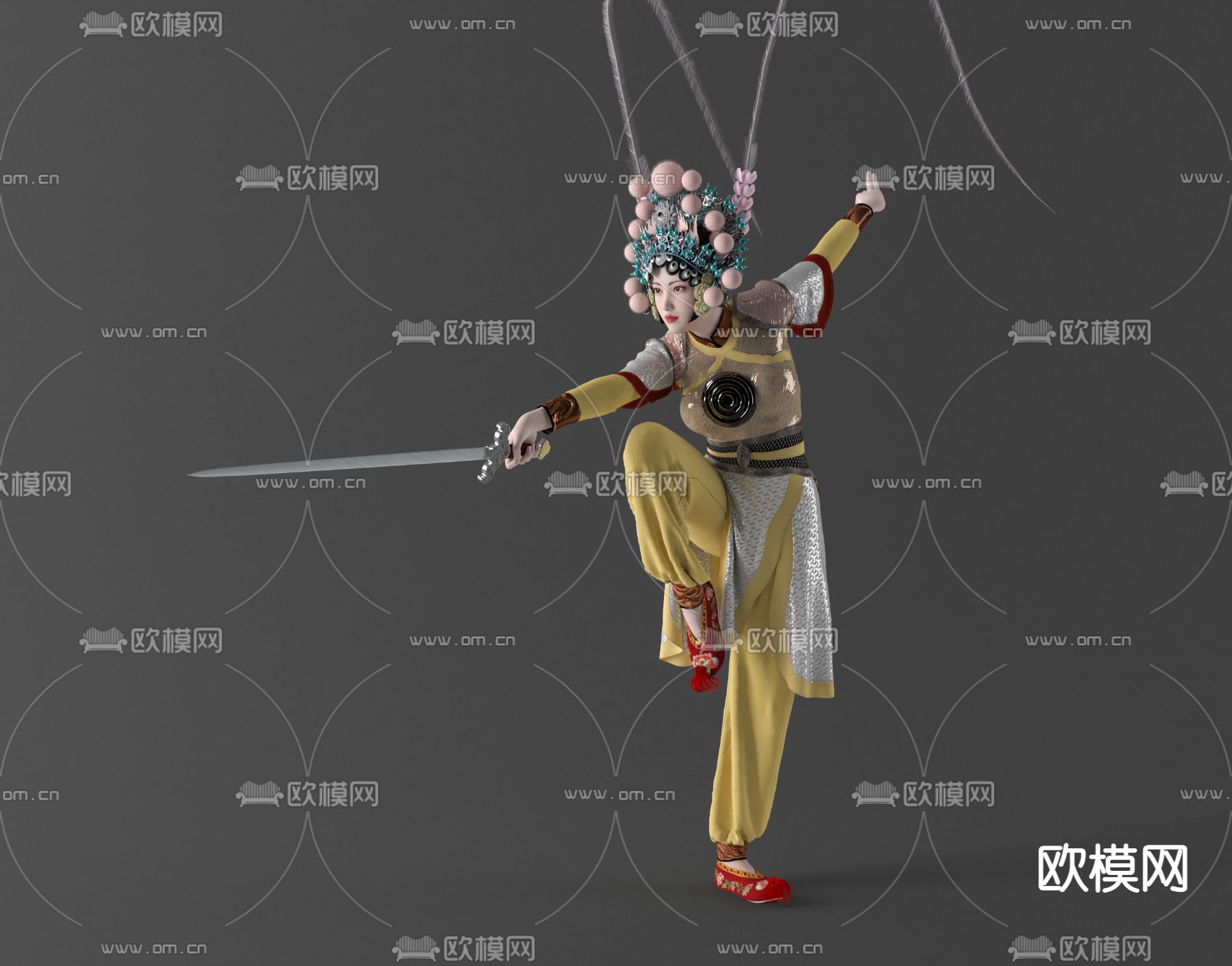 中式京剧女性人物3d模型