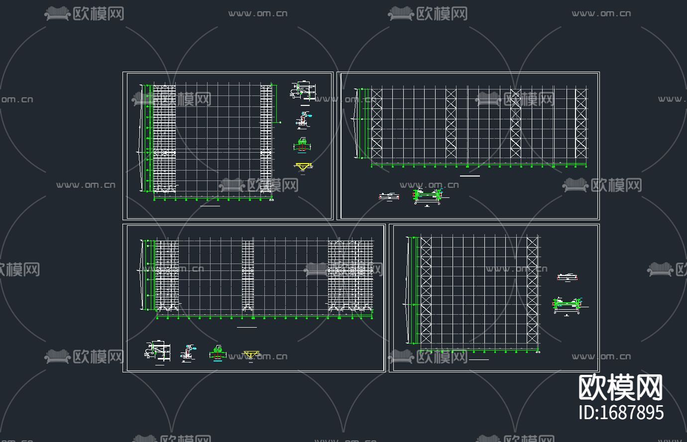 大型框架柱钢屋盖屠宰场cad施工图