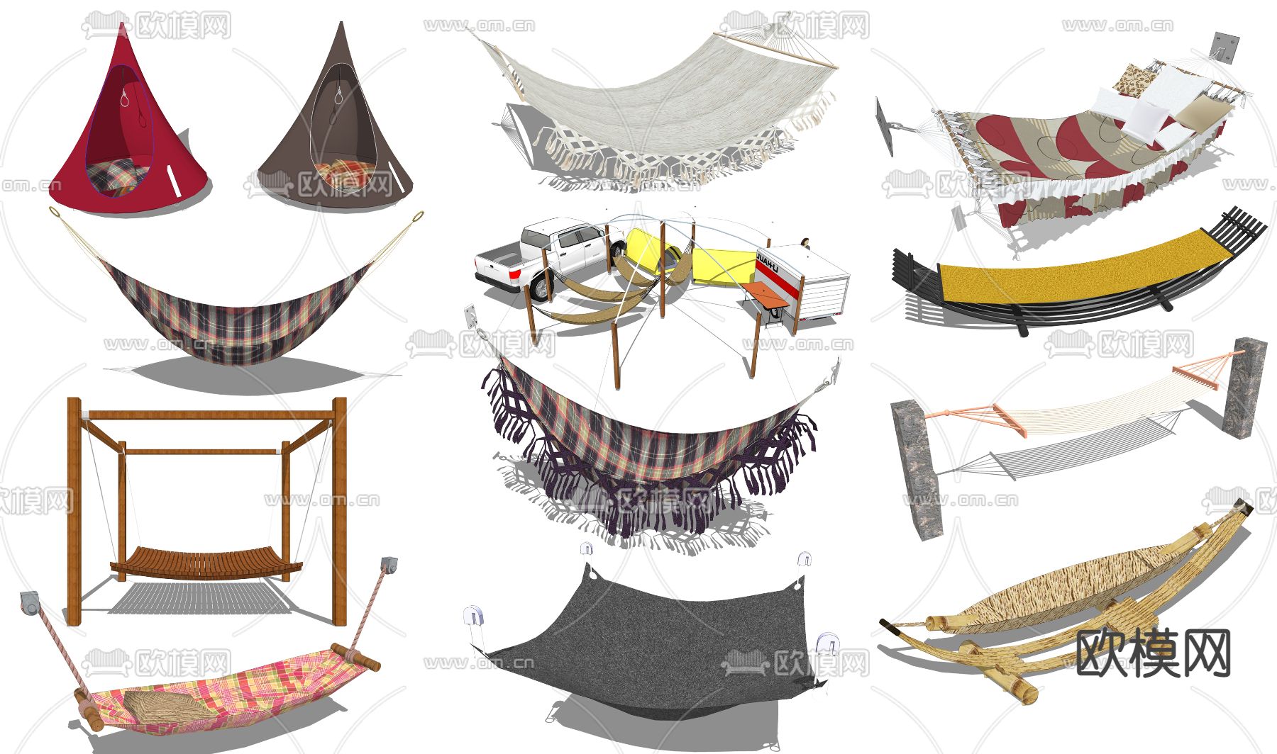 现代布艺吊床su模型下载