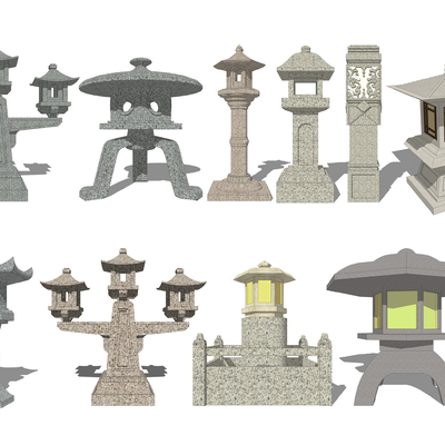  中式庭院灯石灯矮灯景观灯su模型 