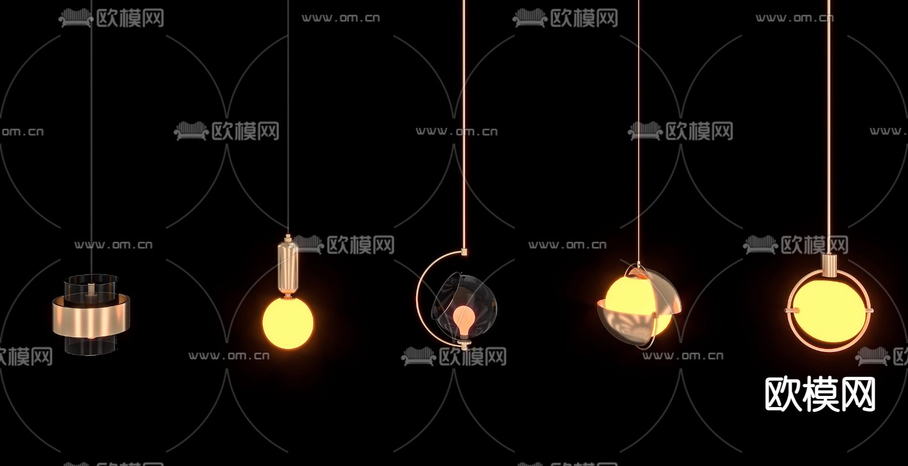 现代金属小吊灯3d模型下载（渲染图1）