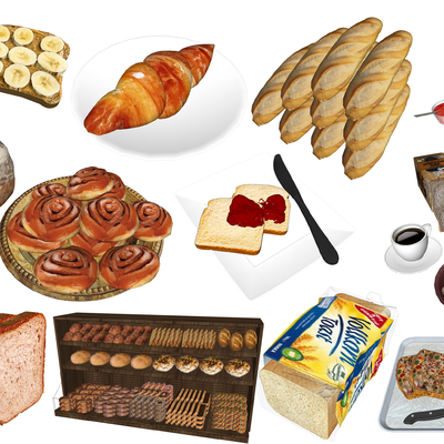  现代食物面包su模型 