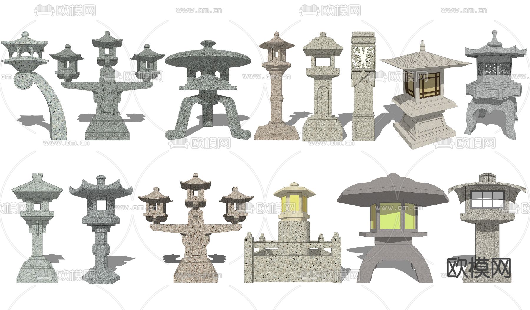 中式庭院灯石灯矮灯景观灯su模型下载