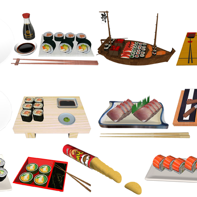  现代食物寿司薯片su模型 