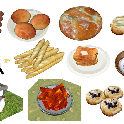  现代食物面包年糕牛奶su模型 