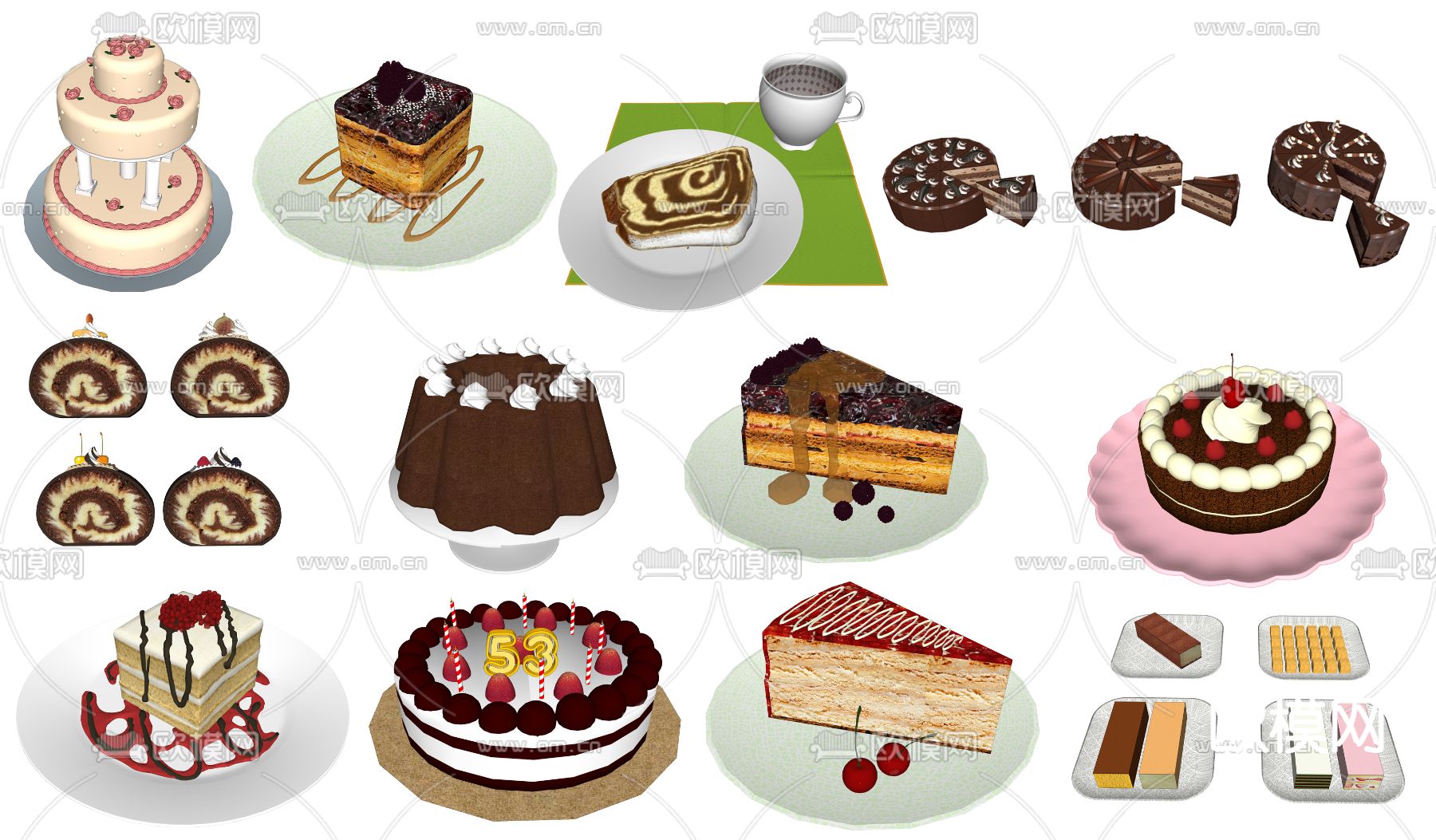 现代食物蛋糕su模型下载