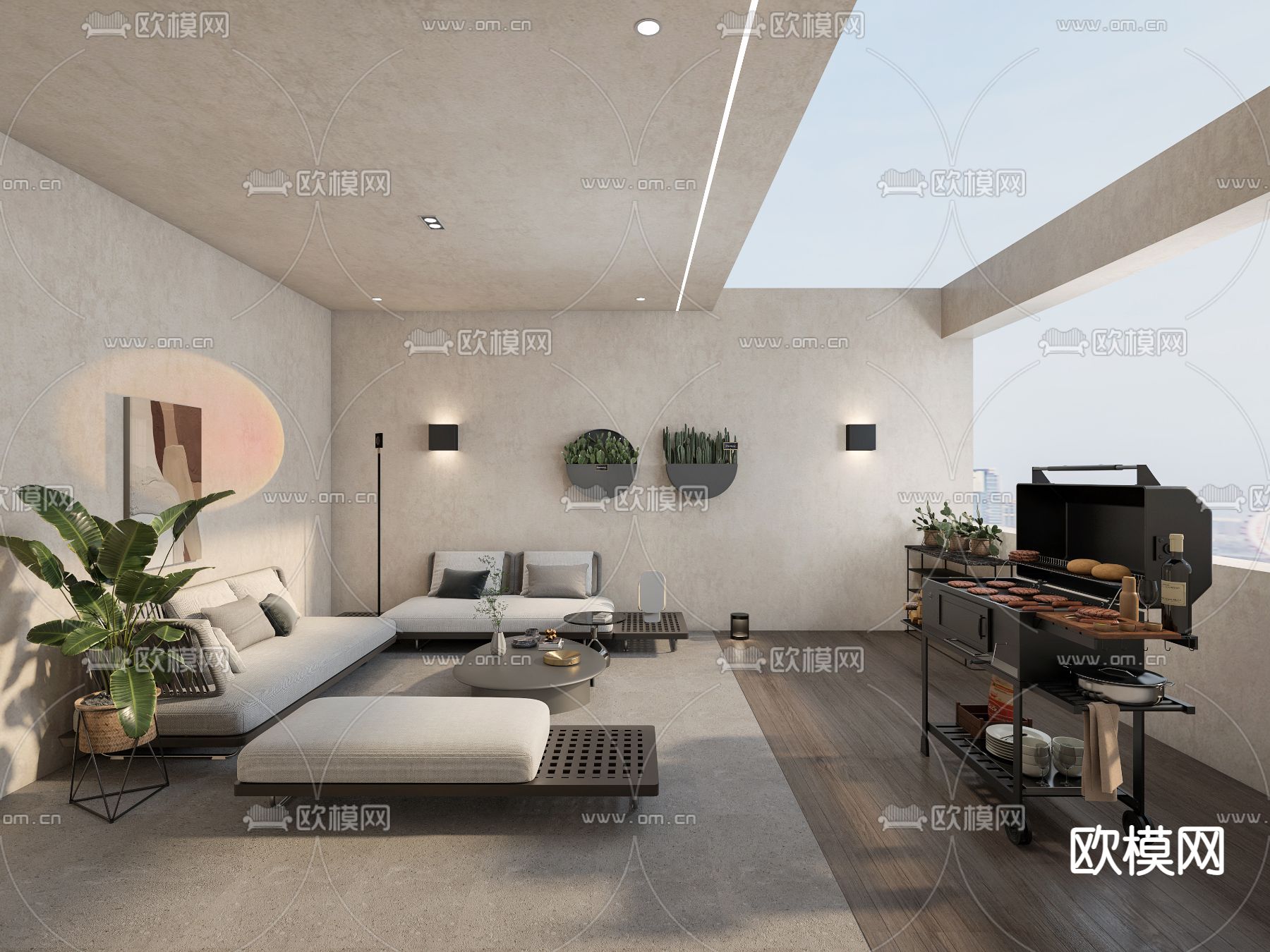 现代露台休闲区3d模型下载（渲染图1）