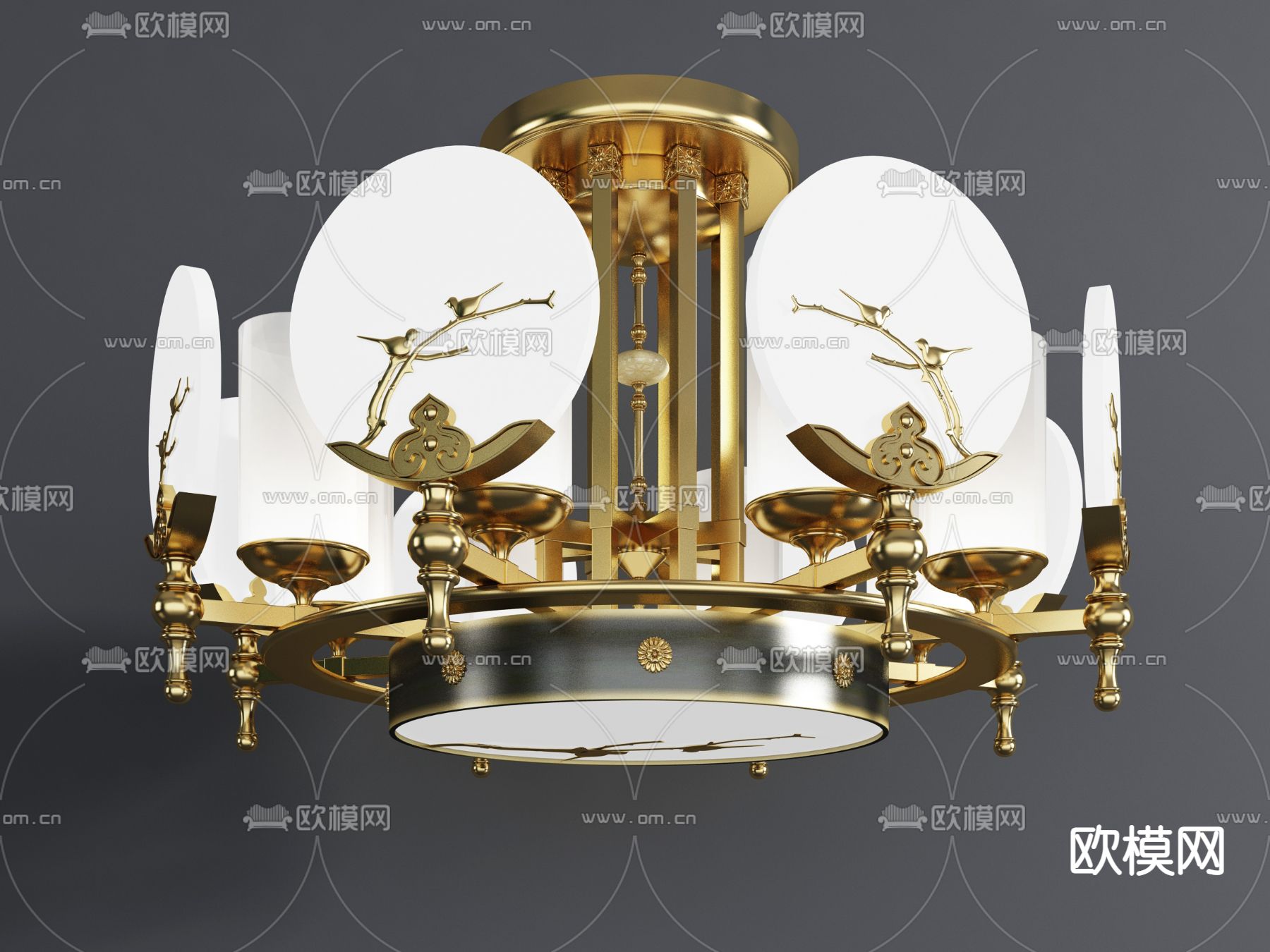 新中式金属吸顶灯3d模型