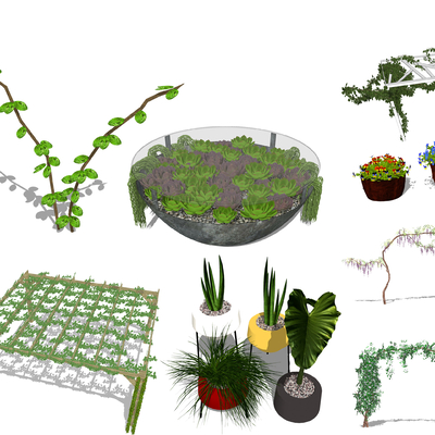  现代植物藤蔓爬藤su模型 