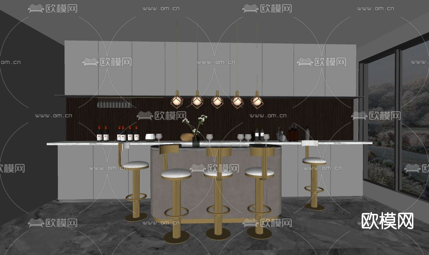 现代轻奢吧台吧椅su模型下载