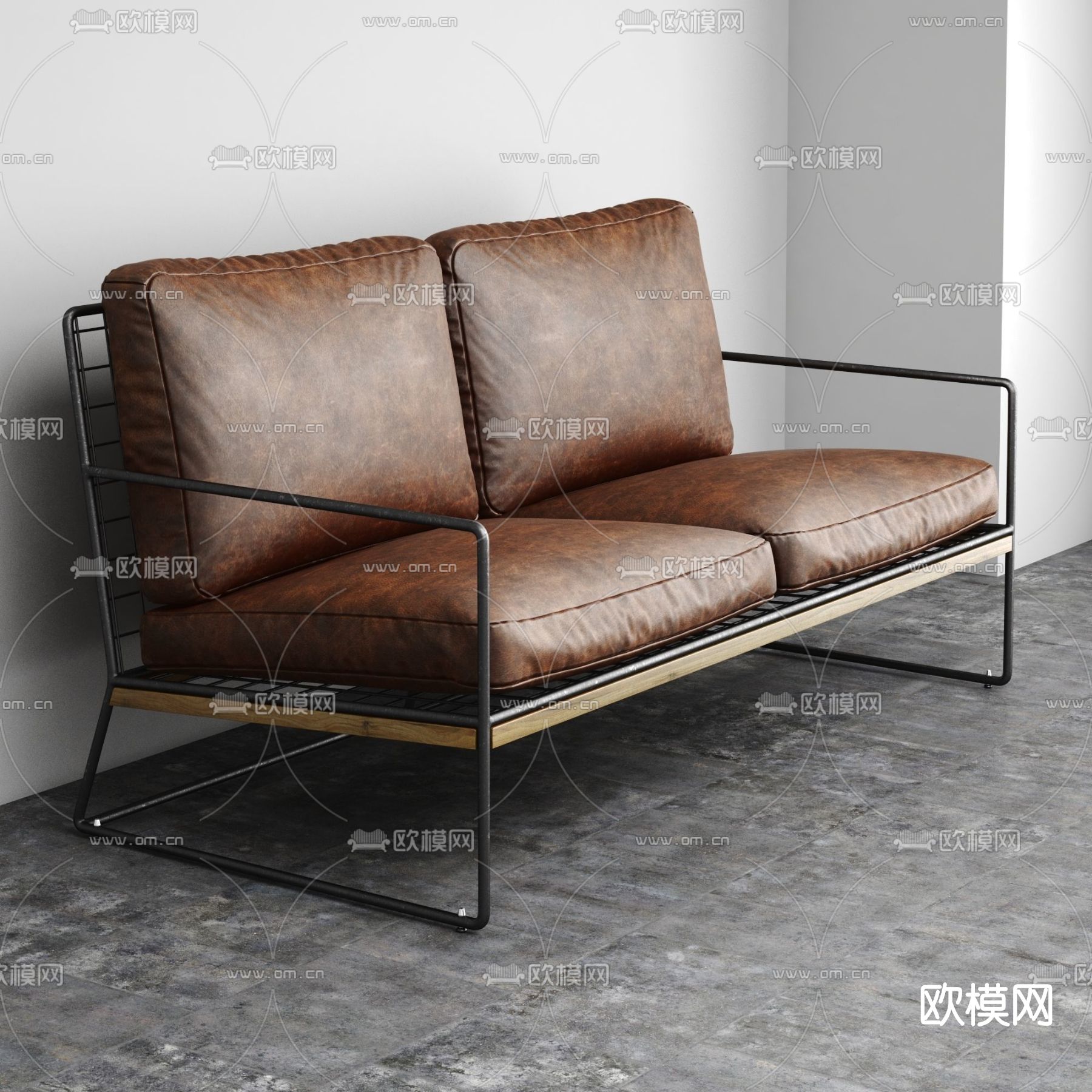 工业风皮革双人沙发免费3d模型