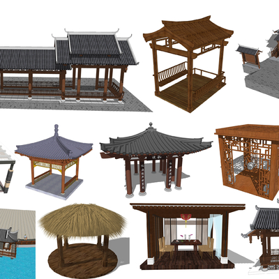  中式古建景观亭凉亭su模型 
